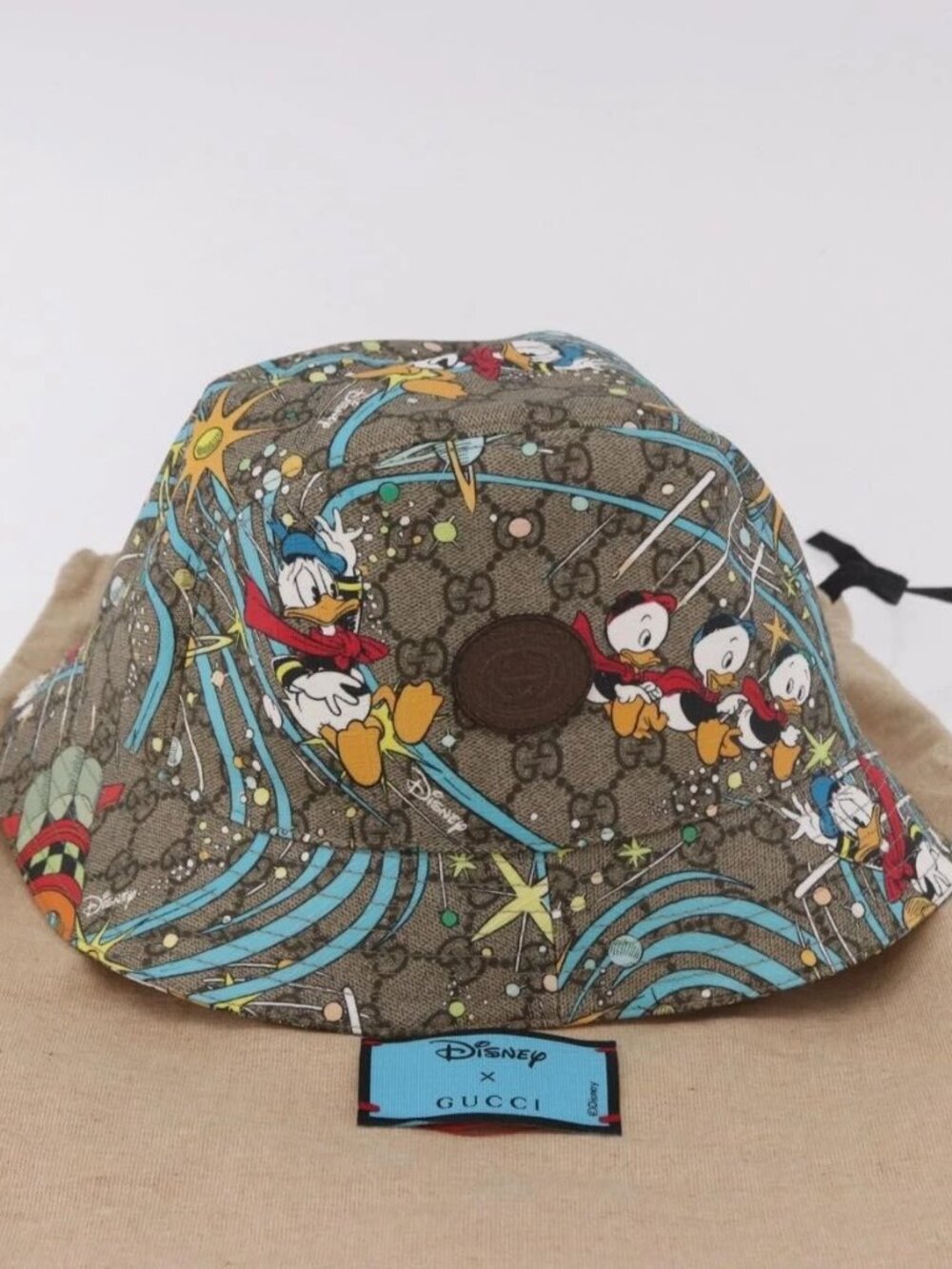 GUCCI GG Supreme Disney Donald Duck Hat PVC M Beige Auth